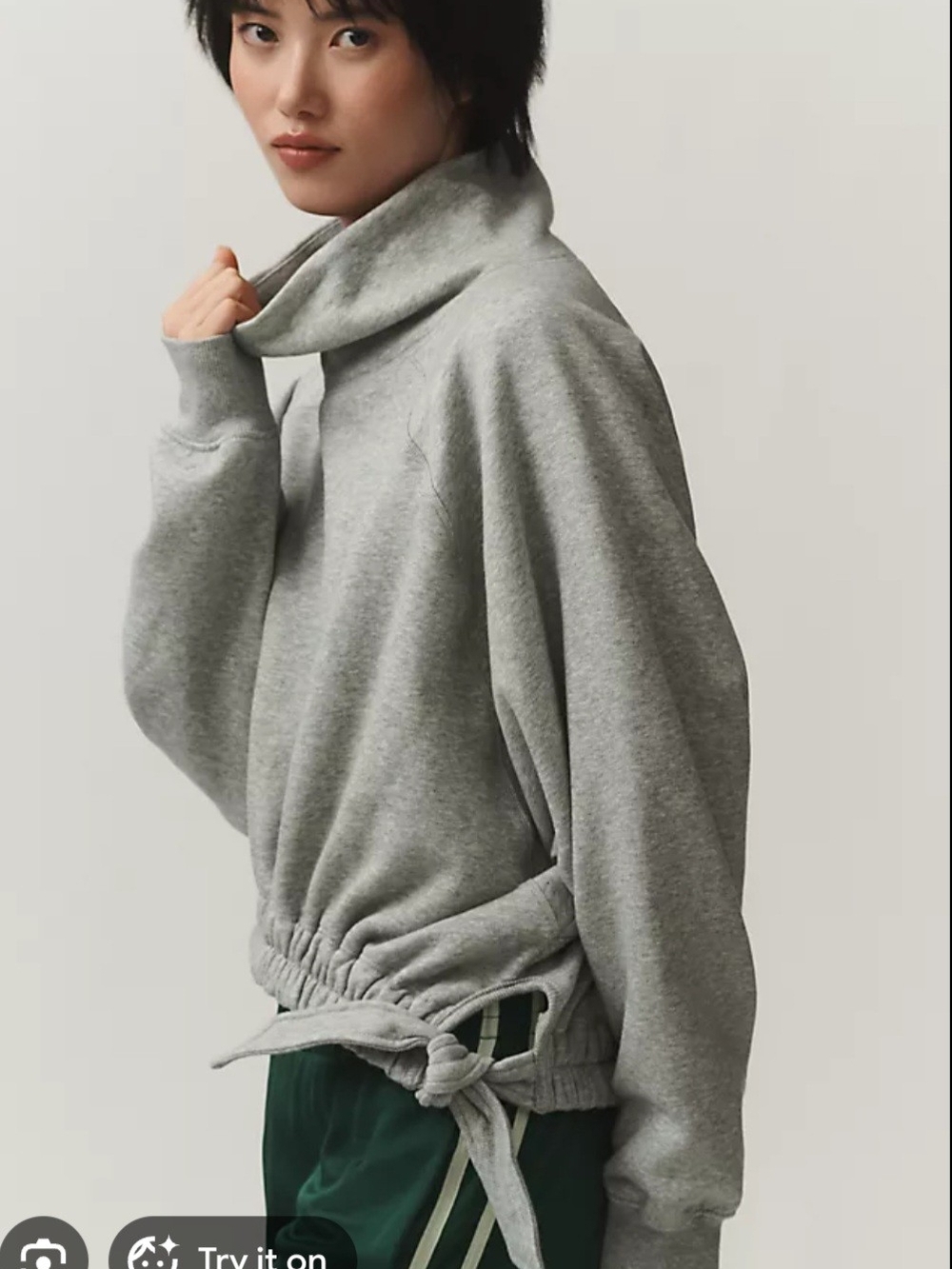 NWT Anthropologie Daily Practice Gray Cowl Neck Drawstring Hem Sweater Sharkbite - Picture 8 of 8